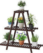 Plant Stand For Indoor Outdoor Tiered Plant Shelf 3 Tier 8 Potted Bamboo Flower Holder Ladder Rack For Multiple Triangle Table Plant Pot Stand (Brown)