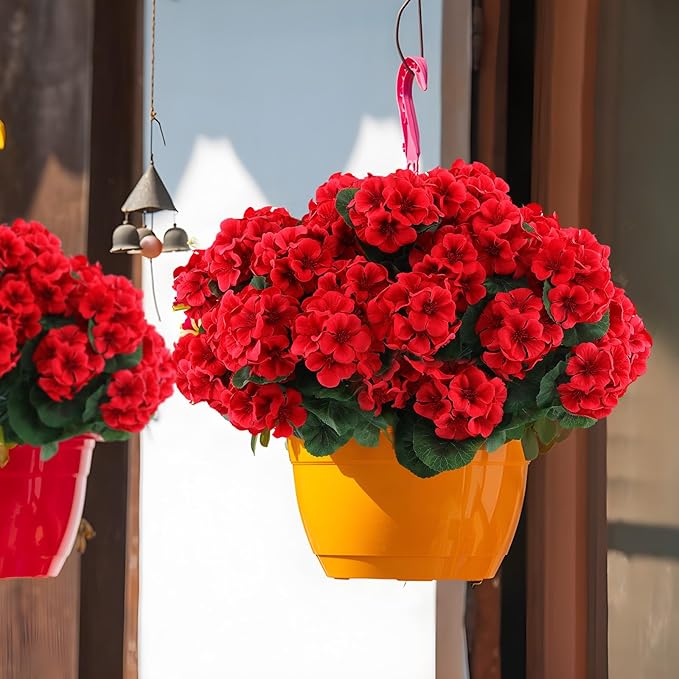 Artificial Geranium Flowers, Red Silk Bundles for Indoor and Outdoor Decor