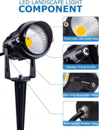SUNVIE 12W Low Voltage LED Landscape Lights with Connectors, Outdoor 12V Super Warm White (900LM) Waterproof Garden Pathway Lights Wall Tree Flag Spotlights with Spike Stand (10 Pack with Connector)