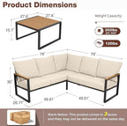 Metal Patio Furniture Set, 6 Pieces Outdoor Sectional Sofa Set with Side Table, L Shape Patio Conversation Set with Faux-Wood Tabletop, Outdoor Couch for Balcony, Porch, Backyard,Beige