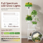 Plant Stand Indoor with Grow Light, 5-Tiered Tall Plant Stand Indoor, Metal Plant Shelf with Adjustable Light, Ideal for Living Room, Garden, Round Patio white