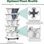 Strawberry Planters, 7 Tiered Vertical Stackable Planter, Herb Stacking Tower Garden, Flower Vegetable Planters with Support Pole, Indoor & Outdoor with Removable Wheels - White