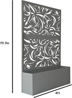 Oakland Living 6 ft. X 4 ft. Grey Freestanding Metal Privacy Screen Room Divider with Flower Box