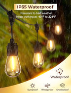 XMCOSY+ 48FT Outdoor String Lights Waterproof - LED Patio Hanging Lights for Outside Porch Backyard Gazebo Garden, Commercial Grade 16 Edison Bulbs