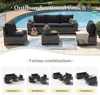 Aoxun 6 Piece Patio Furniture Set with Wide Armrests Wicker Rattan Outdoor Sectional Sofa Set with Coffee Table and Thickened Cushions, Grey/Black(Waterproof Cover Included)
