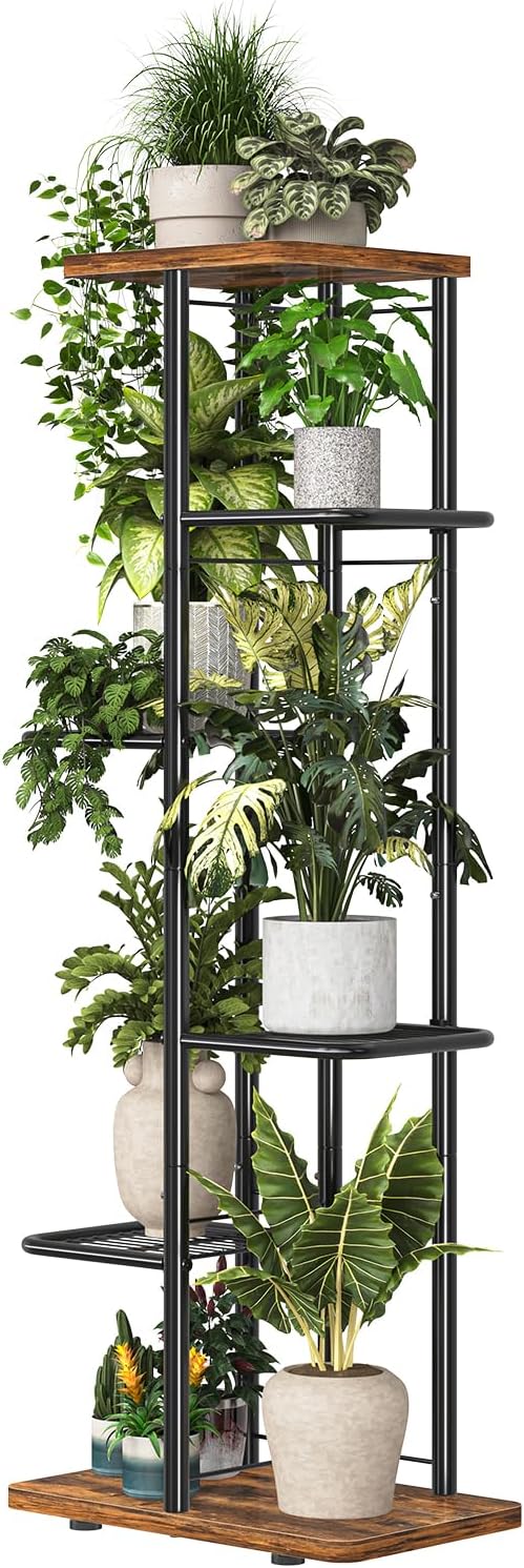 Plant Stand Indoor, Tall 6 Tier Metal Plant Shelf – Brown