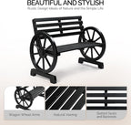 VINGLI Rustic Wooden Wheel Bench Outdoor Bench, Patio Bench Wagon Slatted Seat, Garden Benches for Outdoors 350lbs High Capacity, Weather Resistance (Black, 41in)