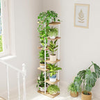 Bamworld Tall Plant Stand Indoor, 7 Tier Plant Shelf for Multiple Plants, Tiered Flower Pot Stands for Patio Garden Balcony Living Room Bedroom, White