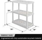 Oskar Heavy Duty Plastic Storage Shelves- for Garage, Kitchen, Bathroom Basement Kids Room, Stackable 3-Tier White, Organizer Rack for Books Shoes, Toys, Pantry, Cleaning and Closet Organization