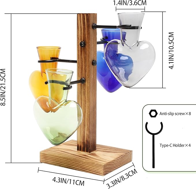 Terrarium Propagation Station, Heart Glass Vase with Wood Stand