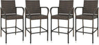 SUPER DEAL Upgraded Wicker Bar Stool Chairs Outdoor Backyard Rattan Chair w/Iron Frame, Armrest and Footrest (4)