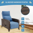 Upgraded Outdoor Recliner Chair, Reclining Patio Chairs with Adjustable Back up to 150°Lay Flat and Extended Footrest, Wicker Recliner Chairs with Flip Table and Removable Olefin Cushion