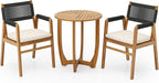 Christopher Knight Home Zed 3 Pieces Outdoor Dining Set, Acacia Wood Dining Chairs and Table, Slats Panel Design Round Table, Wooden Frame, 2 Seater Bistro Set for Balcony Backyard Garden, Teak+Black