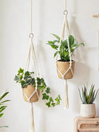Bamworld Macrame Plant Hanger Indoor Hanging Planter for Plants Hanging Plant Basket Macrame Wall Hanging Planters Boho Decor Home Room Decor Aesthetic 36 Inches Ivory, Set of 2
