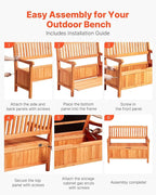 VEVOR Outdoor Storage Bench, 2-Person Wooden Storage Bench, 33 Gallons Deck Box with Side Handle, Supports up to 705 lbs, Weatherproof Outdoor Seating & Porch Decor, for Patio Garden Balcony Yard