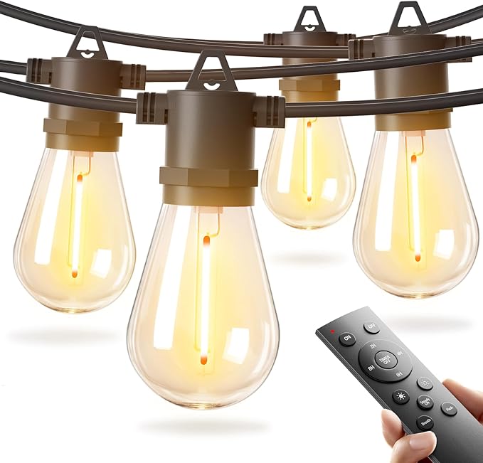 addlon 100FT LED Outdoor String Lights with Edison Shatterproof Bulbs, Heavy-Duty and Weatherproof Strand, Commercial Grade Patio Lights, Decorative for Garden or Patio, Black