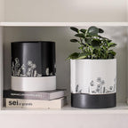 Nihow Self Watering Plant Pot: 8 Inch Ceramic Planter with Drainage Hole & Water Storage Plus for Indoor & Outdoor Plants - Cylinder Round Flower Pot for Succulent/Herbs/Violets - Black