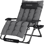 UDPATIO Oversized Zero Gravity Chair 29In XL Patio Reclining Chair with Cushion, Outdoor Folding Recliner with Pillows|Cup Holder|Foot Rest|Padded Headrest, Dark Grey, Support 500LB