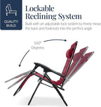 Best Choice Products Oversized Padded Zero Gravity Chair, Folding Outdoor Patio Recliner, XL Anti Gravity Lounger for Backyard w/Headrest, Cup Holder, Side Tray, Polyester Mesh - Burgundy