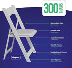 SIMPLEX 300 White Folding Chairs – Resin Stackable Foldable Chairs with Padded Seats – Comfortable White Folding Chairs for Indoor/Outdoor Events – Lightweight Resin Chairs (300 Pack)