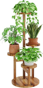 Bamworld Plant Stand Indoor Plant Shelf 4 Tier Wood Plant Stand for Multiple Plants Tall Corner Plant Stands for Outdoor Round Flower Stand Plant Holder for Living Room Patio Garden Balcony Brown