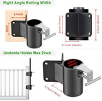 Heavy Duty Deck Railing Umbrella Holder, Patio Umbrella Stand for 1-2 Inch Poles, Space-Saving Design, Secure & Sturdy Post Corner Mount for Deck Railing, Balcony, Outdoor Courtyard, Fences