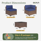Aoxun 7 Piece Patio Furniture Set Wicker Rattan Patio Conversation Set Outdoor Sectional Sofa Set with Coffee Table and Thickened Cushions, Blue(Waterproof Cover Included)