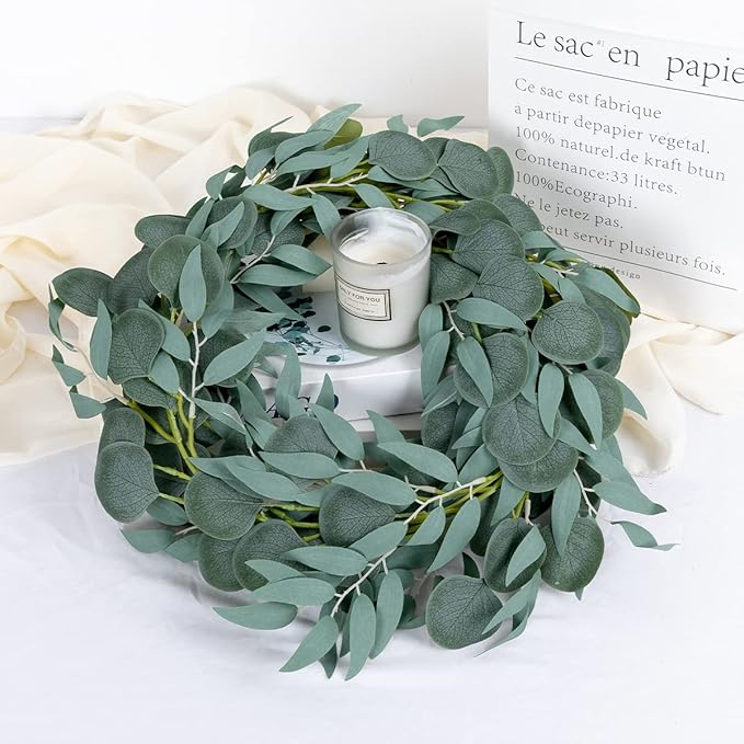 Artificial Greenery Eucalyptus Garland, 5 Pack, 6.56 Ft Each, Green