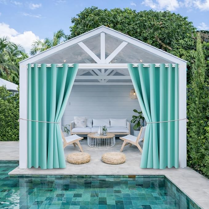 Waterproof Outdoor Curtain W84 x L120 - Grommet Top Sunlight Blocking Window Treatment Drapes Blackout Curtains for Home Bedroom Living Room Patio Pergola Cabana Gazebo (Teal Blue, 2 Panels)