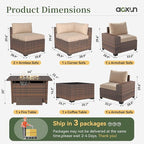 Aoxun 7 Piece Patio Furniture Set with Wide Armrests & 44” Fire Pit Table Wicker Rattan Outdoor Sectional Sofa Set with Coffee Table and Thickened Cushions, Brown/Beige(Waterproof Cover Included)
