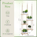 Novabright Window Hanging Plant Shelf with Wooden Shelves Macrame Rope Hanging Plant Stand with 3 S Hooks for Indoor Outdoor Bedroom Window Sill Balcony Boho Decor (Natural Wood Color,1 Pcs)