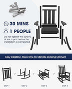 KINGYES Oversized Outdoor Rocking Chair Set of 6, All-Weather Patio Rocking Chairs for Porch, HDPE Outdoor Patio Rockers with High Back & Wide Seat for Garden, Lawn, Black