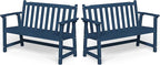 Ciokea 48" Outdoor Bench Set of 2, HDPE Weatherproof Garden Bench, 2-Person Memorial Benches with 550 Lbs, Waterproof Patio Porch Benches for Outside Business Deck Office Backyard Balcony, Navy Blue