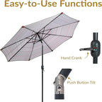 Sunnydaze Outdoor Patio Umbrella - Polyester Table Market Umbrella with Push-Button Tilt and Crank - 8 Sturdy Ribs - Awning Stripe - 9ft