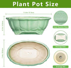 Bonsai Pots 11 Inch - Ceramic Succulent Pots with Drainage Hole, Oval Planter for Indoor Outdoor, Decorative Ceramic Flower Pot, Home Garden Room Decor, Plant Lover Gifts, Green