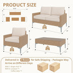 4-Piece Patio Furniture Set, Outdoor Wicker Sectional Sofa with Coffee Table, Anti-Slip & Thick All-Weather Cushions for Garden, Poolside, Backyard, Beige
