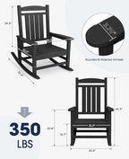 KINGYES HDPE Outdoor Rocking Chair Set of 4, Widened Seat Patio Rocking Chair, Oversized All Weather Patio Rocker, Black
