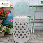 Outsunny 13" x 18" Ceramic Garden Stool with Woven Lattice Design & Glazed Strong Materials Decorative Outdoor Stool, White