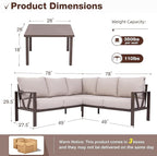 Patio Furniture Set, 6 Pieces Outdoor Couch Sectional, L Shaped Patio Sofa, Metal Patio Couch Sectional with Side Table, Outdoor Seating Conversation Set, Beige