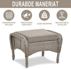 Belord Outdoor Ottomans for Patio Foot Rest - 25 Inch PE Wicker Foot Stool Set of 2 with Removable Cushions for Patio Furniture Sets,All Weather Rattan Ottoman for Balcony Deck Backyard Brown
