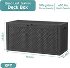 100 Gallon Waterproof Outdoor Storage Box, UV Resistant Resin Deck Box - Image 2