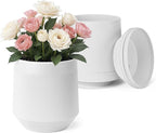 Plant Pots，Set of 3 Plastic Pots for Indoor Plants,Flower Pots Outdoor Planters with Drainage Hole and Seamless Saucer,White