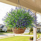 HyeFlora 20 Bundles Artificial Fake Outdoor Plants Flowers for Spring Decoration, UV Resistant Realistic Purple Plastic Flowers Faux Plant Monkey Grass for Planter Home Garden Porch Patio Window Box