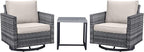 Belord Outdoor Bistro Set 3 Piece Wicker Swivel Rocker Patio Chairs, Oversize Outdoor Rattan Seating Set, Patio Swivel Glider Chairs Wicker Furniture with Metal Side Table for Porch Outside Backyard