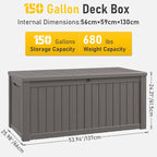 NUNU LAB 150 Gallon Outdoor Storage Box, Resin Large Sturdy Deck Box, Backyard - Image 2