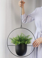 Hanging Planter for Indoor Outdoor Plants Metal Mid Century Minimalist Wall Ceiling Plant Hanger, Hanging Flower Pot Basket Holder for Home Office Décor(Black)