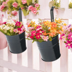 KINGLAKE Flower Pots,10 Pcs Metal Iron Hanging Flower Plant Pots Balcony Garden Plant Planter Baskets Fence Bucket Pot 4'' Flower Holders with Detachable Hook Black