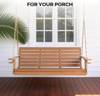 VINGLI Heavy Duty 1600 LBS HDPE Porch Swing Outdoor with Rotatable Cup Holder, 5 FT Patio Bench Swing with Adjustable Chains, 3 Person Hanging Porch Swing Chair for Porch, Yard, Tree, Garden - Teak