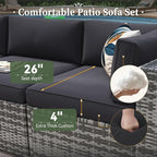 Aoxun 6 Piece Patio Furniture Set with Wide Armrests Wicker Rattan Outdoor Sectional Sofa Set with Coffee Table and Thickened Cushions, Grey/Black(Waterproof Cover Included)