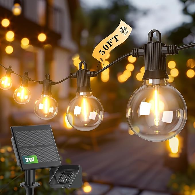 String Lights, 100FT Solar Outdoor Edison Bulbs in Warm White